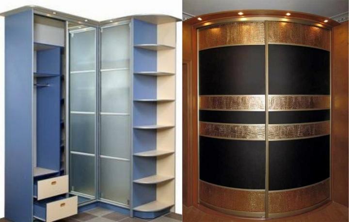 Необычные виды шкафов: угловой (слева) и радиусный (справа)